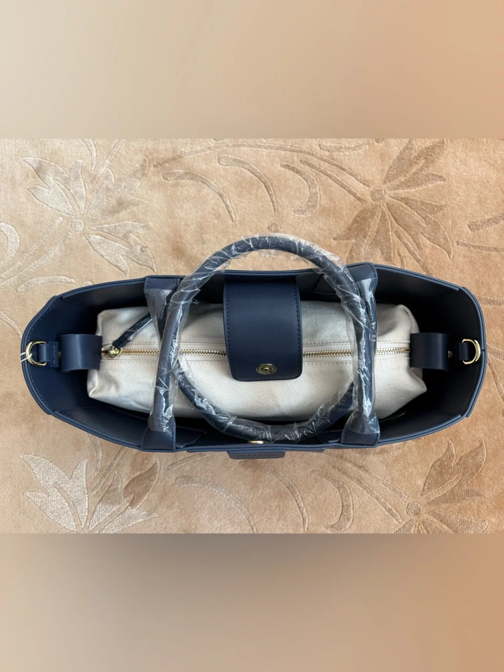 NWT, Belle & Bloom Long Way Home Woven Navy Large Leather Tote, Removable Strap